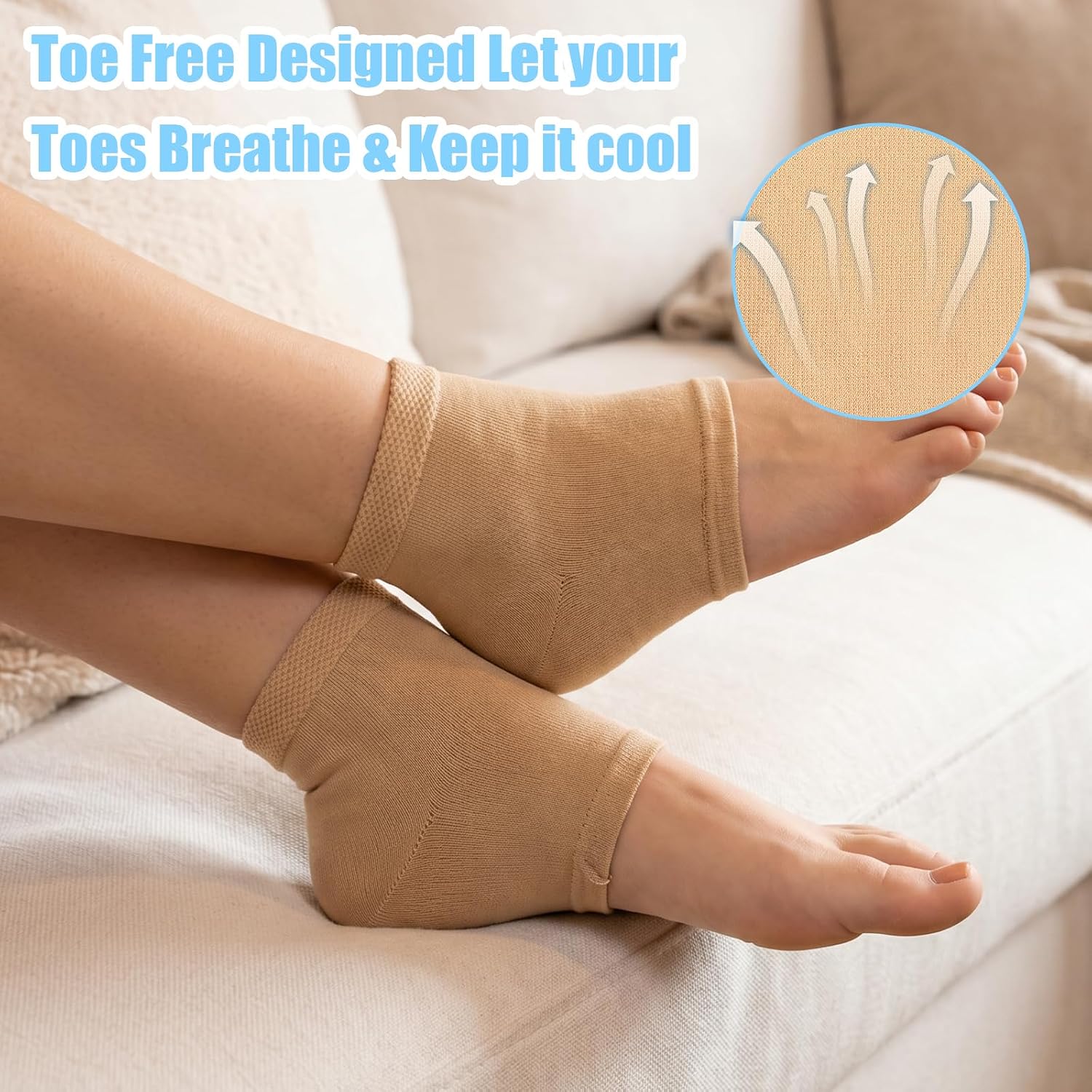 8Pcs Heel Treatment Repair Socks Moisturizing Heel Socks Breathable SPA Foot Protector Vented Toeless Spa Sock Sports Heels Sock to Hydrate Dry Cracked Padded Compression Sleeve for Heels Dry Feet