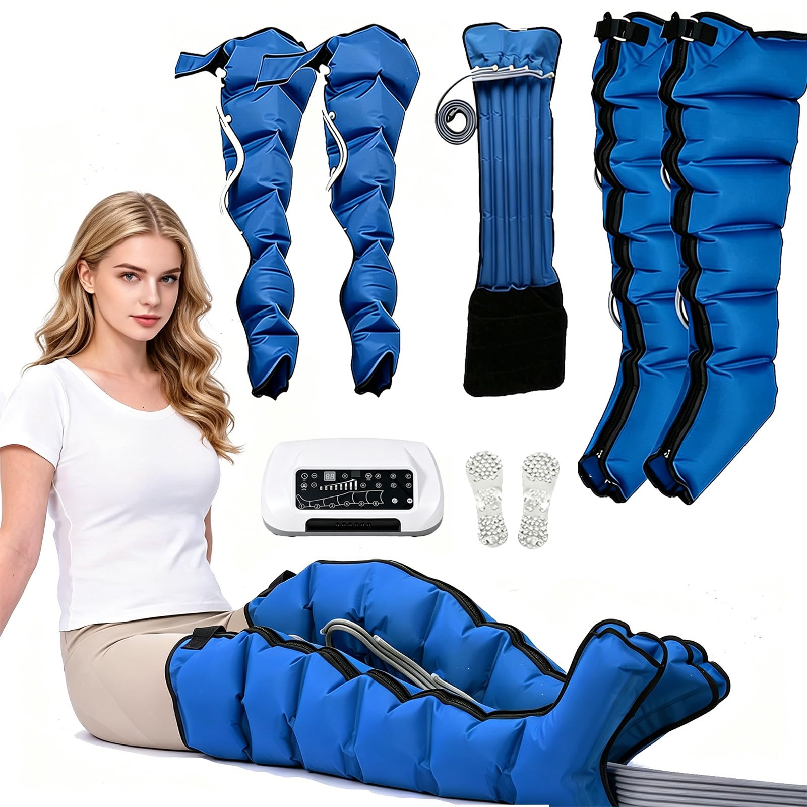 Joyfitness Compression Boots For Legs, 6 Cavity Lymphatic Drainage Pressotherapy Machine, Pressure Sensor Included, Wireless Remote Control, Automatic Exhaust, Reduces Leg Edema