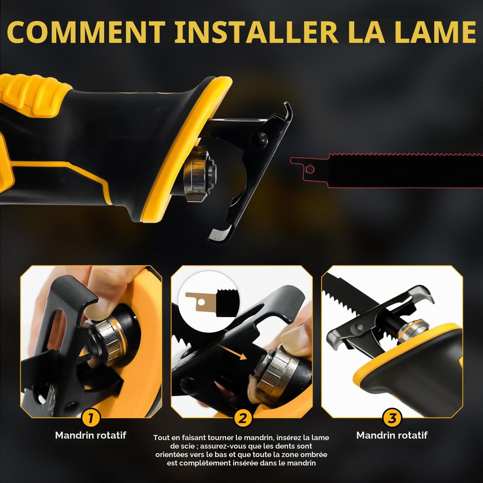 Scie sabre sans fil pour Dewalt 20 V, 3000 SPM, scie sabre sans fil, vitesse variable avec 8 lames de scie pour couper le bois, le métal, le plastique (sans batterie)