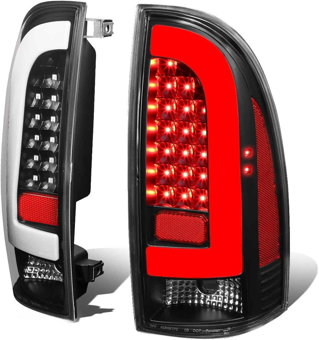 Auto Dynasty Full LED Tail Lights Assembly Compatible with 2005-2015 Toyota Tacoma, 3D LED BAR Rear Brake Lamps Driver and Passenger Side, Black Housing Clear Lens