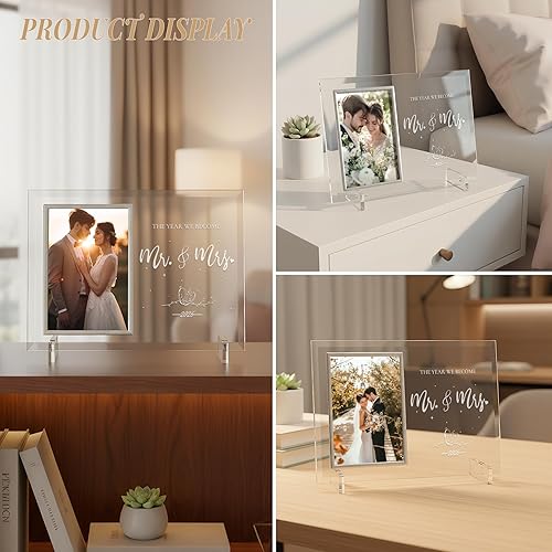 Miniatura 4 de PIKPEOD Marco de fotos de cristal de Mr and Mrs de 4 x 6 pulgadas, regalos de boda para parejas, regalos de boda personalizados para recién casados,