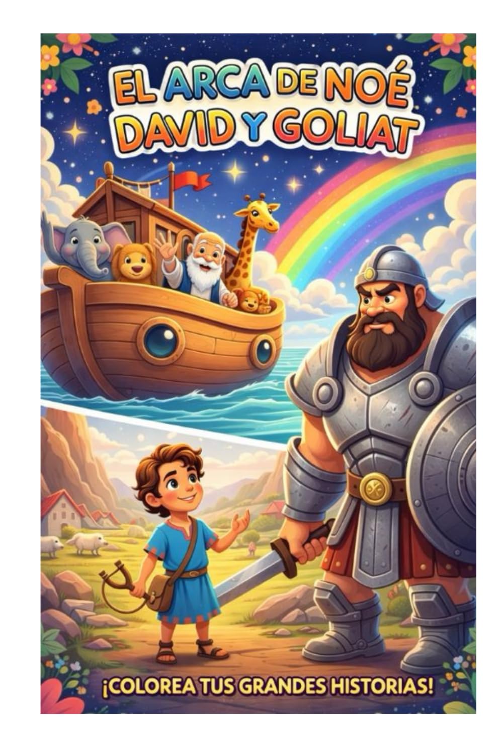 El Arca de Noé y David y Goliat: Libro de colorear infantil