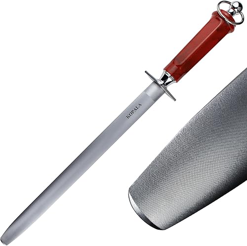 Afilar de acero afilador de cuchillo Rod plano 10 pulgadas afilando acero para cuchillos rojo