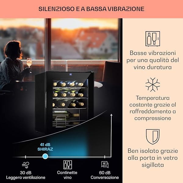 KLARSTEIN Cantinetta Vino Design, Cantinetta Vino Refrigerata a Zona Singola per Vino Rosso, Bianco e Birra, Controlli Touch, Frigo Vino Cantinetta per Esterno/Interno, 5-18°C, 42L, 16 Bottiglie - 4