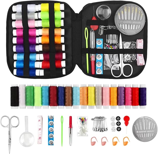 120 Pcs Sewing Kit, Portable Travel Sewing Kit with Zipper Case, Mini Needle and Thread Kit Premium Sewing Accessories, 18-Colour Thread and Needles Set for Home, Travel, Adults and Beginners