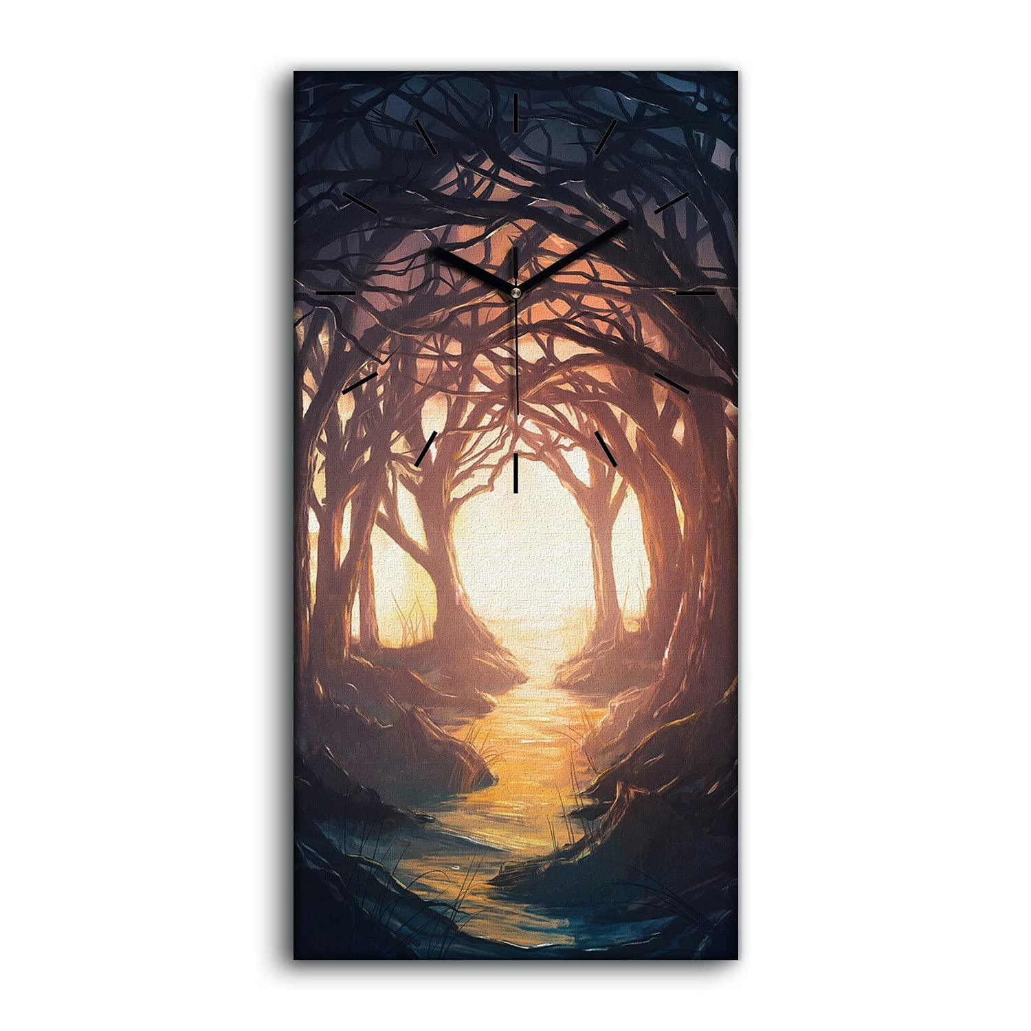 Horloge sur toile art moderne arbres forestiers décoration murale
