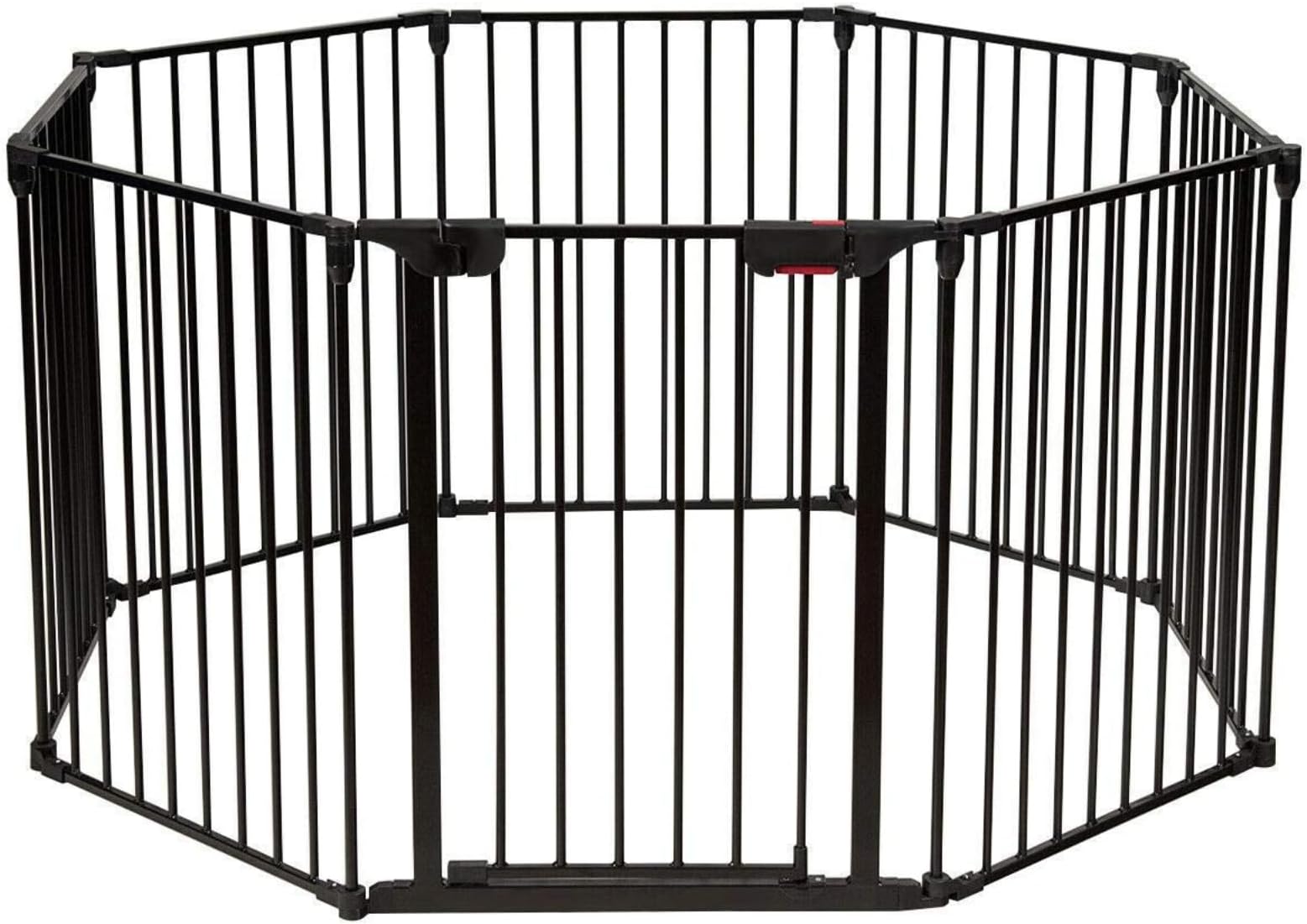 Baby Safety Gate 4-in-1 Fireplace Fence 204-Inch Wide Barrier with Walk-Through Door in Two Directions Add/Decrease Panels Directly Wall-Mount Metal Gate for Pet & Child (Black 8-Panel)