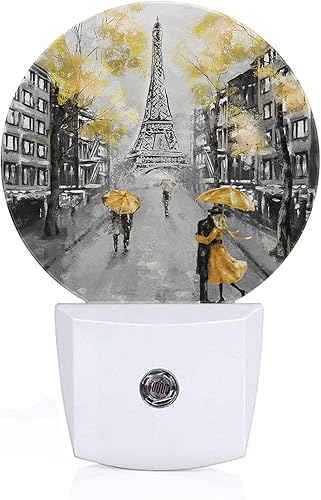 Axayaz Torre Eiffel del anochecer al amanecer redonda noche luz amante amarillo paraguas Francia París ciudad europea calle auto sensor lámpara
