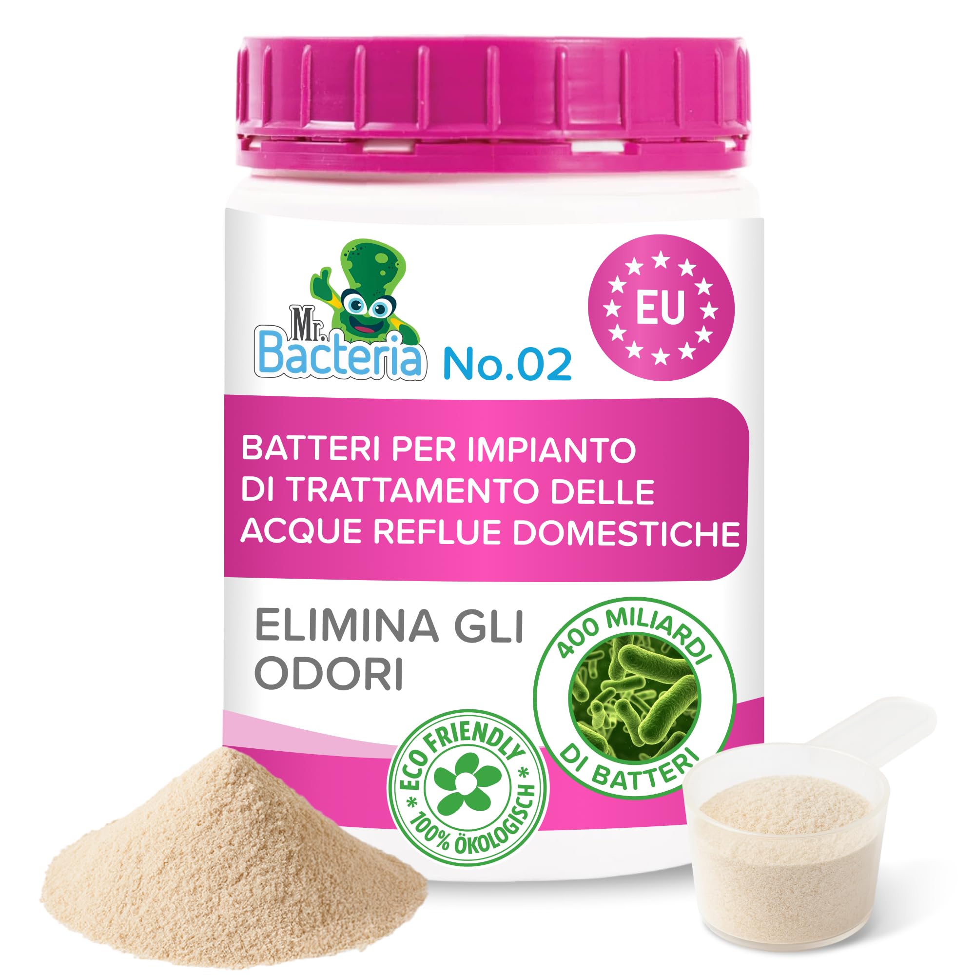 Mr. Bacteria No.2 Attivatore bio-Enzimatico per Fosse IMHOFF, Fosse Biologiche, per Impianto di Trattamento delle Acque reflue domestiche, spurgo Biologico 500g - 1 Pezzo