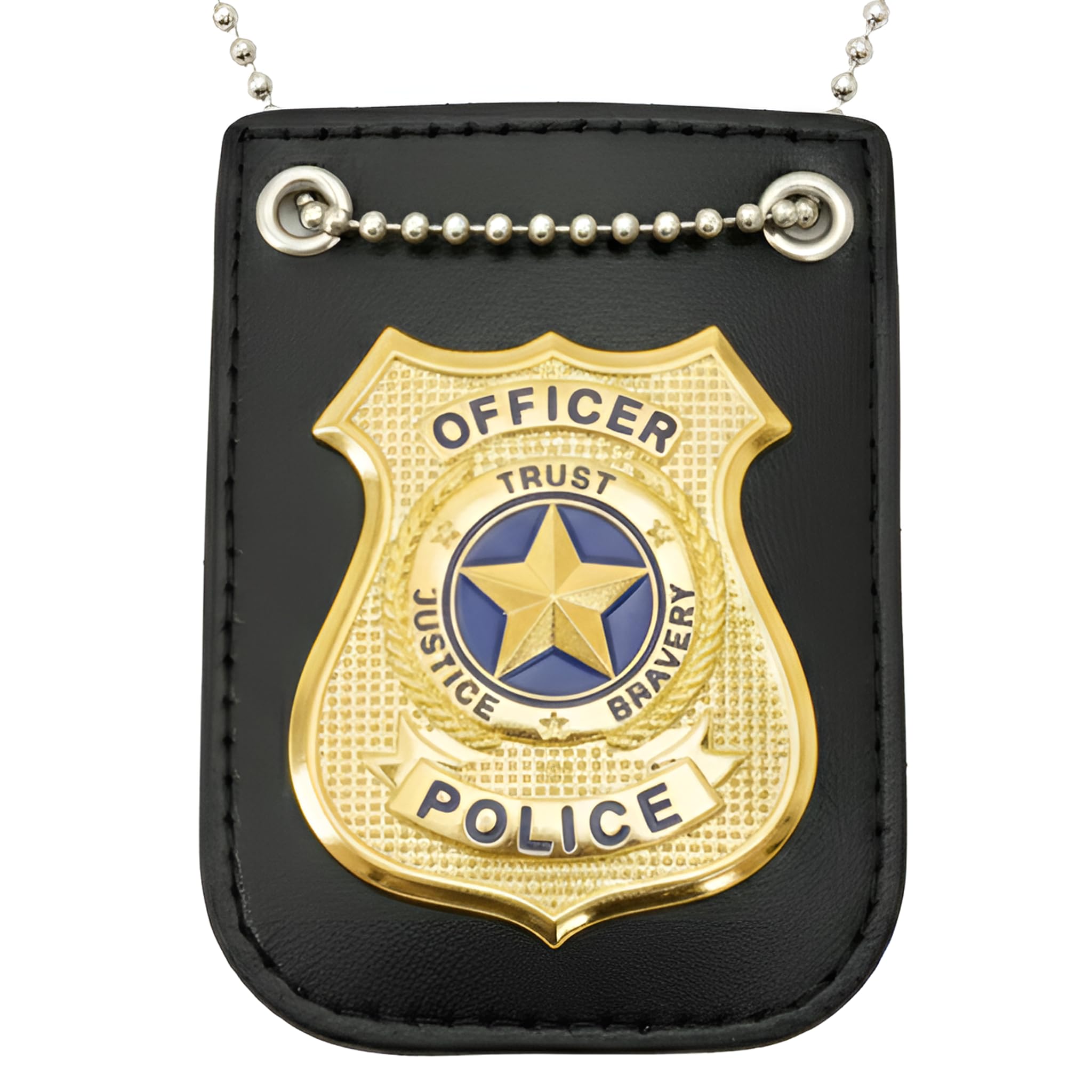 Police Badge with Chain and Belt Clip for Pretend Play, Detective Role-Play Cop Dress Up Accessory