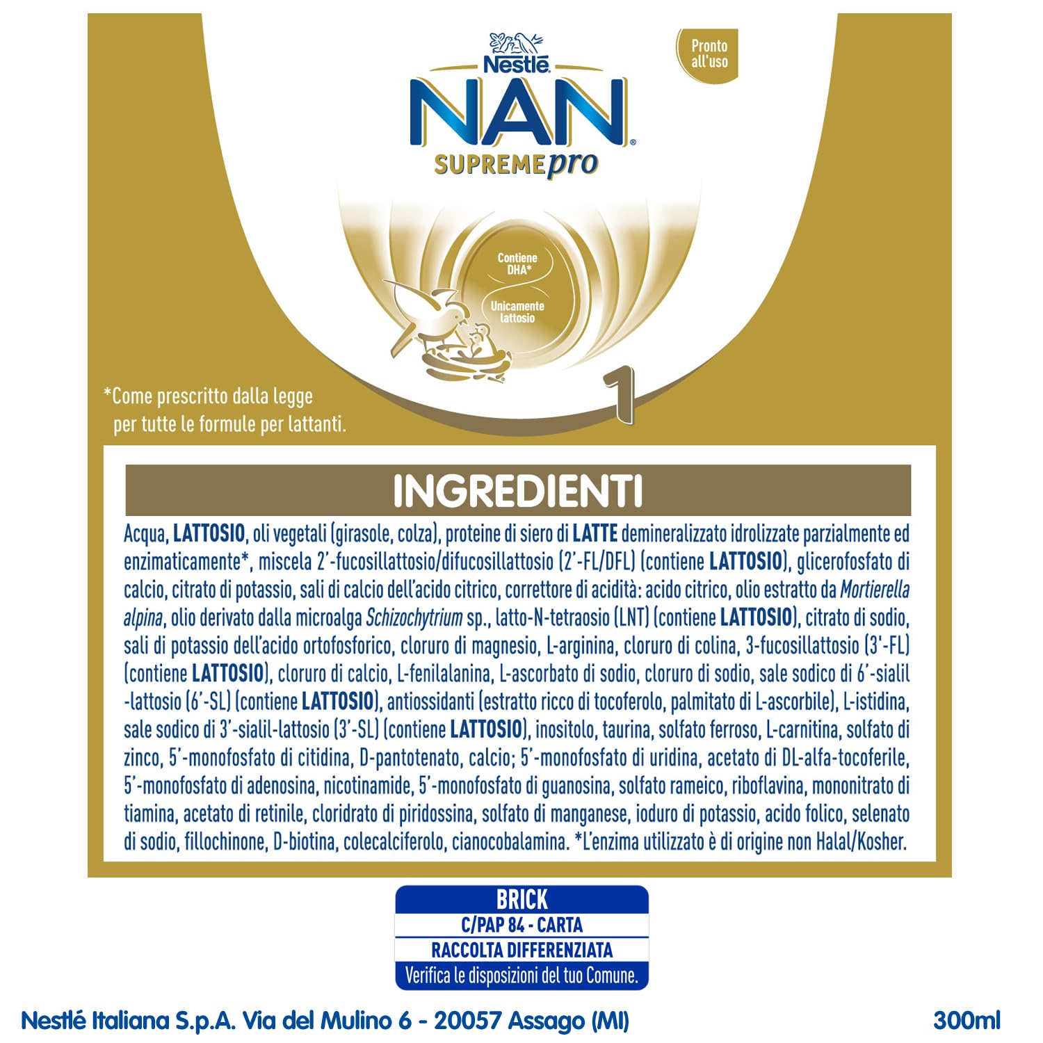 NESTLÉ NAN SUPREMEpro 1 Latte per Lattanti Liquido dalla nascita, 12 Brick da 300ml (3,6L)