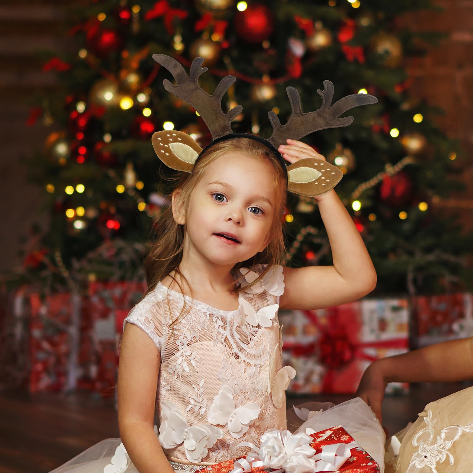 Reindeer Headbands for Adults Kids Headband Reindeer, Realistic Dark Brown Antlers, Reindeers Ears Headband - Image 4