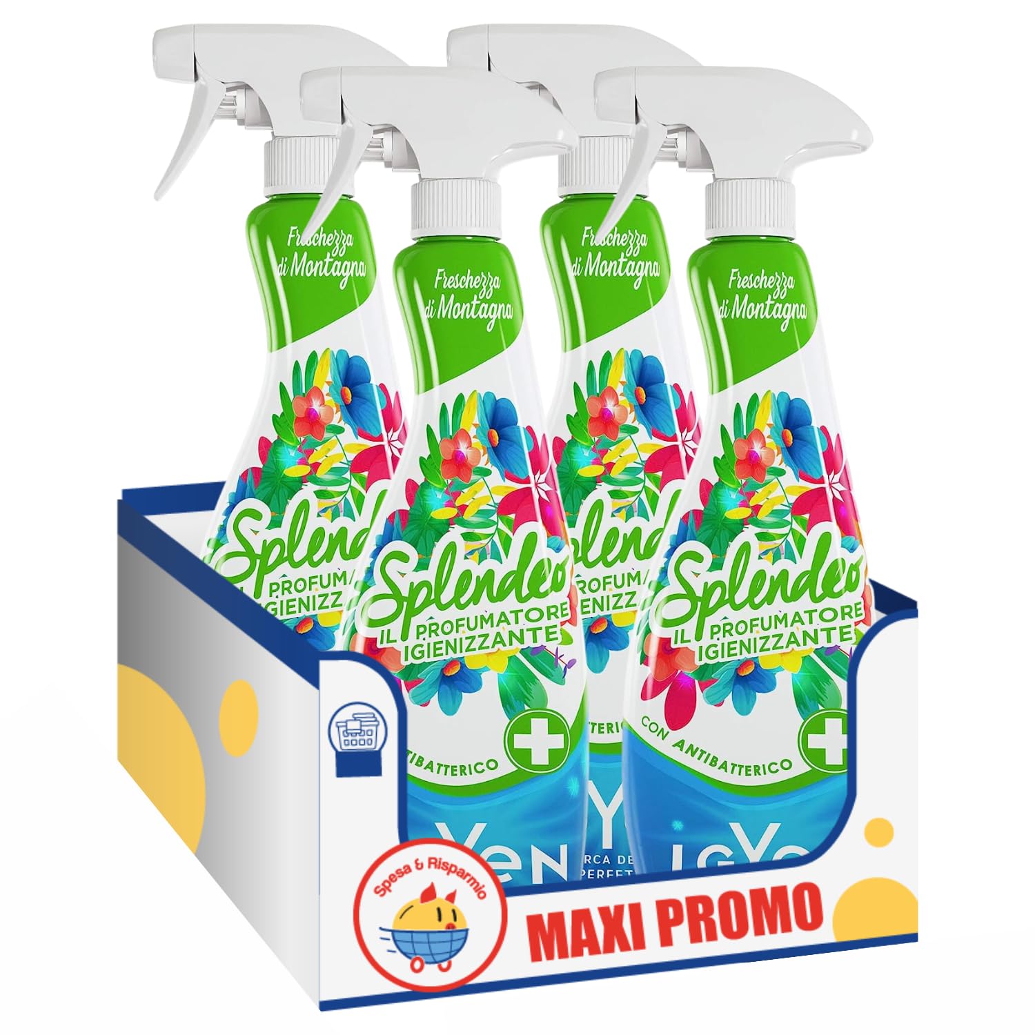 Profumatore igienizzante spray – freschezza di montagna – 750 ml kit con Spugna Brandizzata SPESA & RISPARMIO Inclusa – Variazioni 4/8/12 Pezzi (4)
