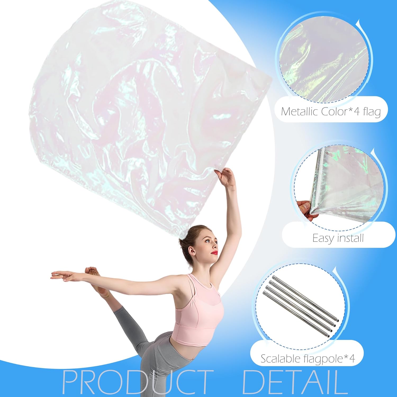 4 Pcs Set 32 inch Praise Dance Worship Flags with Scalable Rod for Adult Outdoor Practice Performance Semicircle Praise Church Flags for Worship Dance White