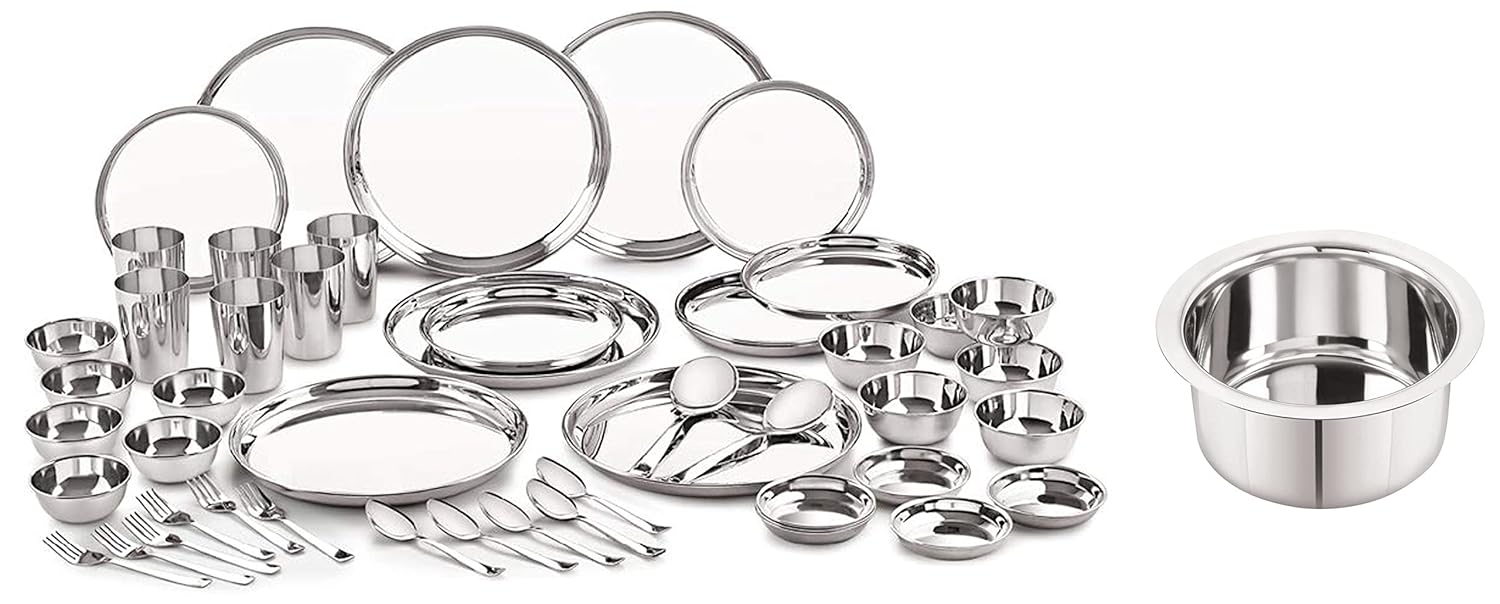Neelam Stainless Steel 24 Gauge Premium Dinner Set, 50 pcs, Silver