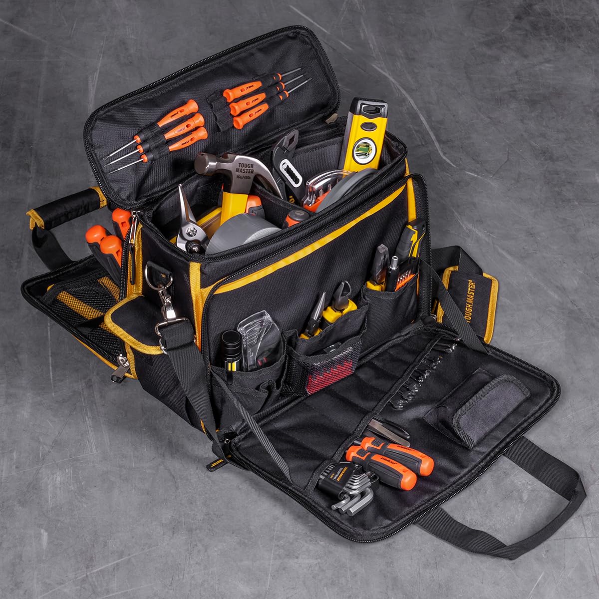 TOUGH MASTER Borsa Porta Attrezzi da Elettricista Tecnico Multitasche da 16 Pollici con Tracolla Staccabile