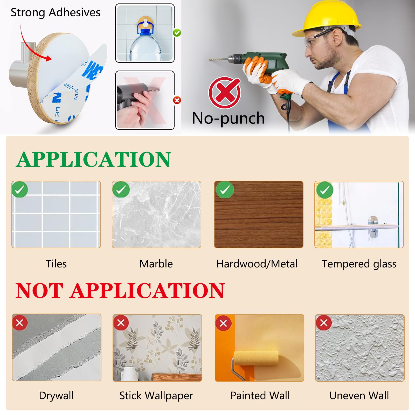 Handdoekhaken van Bamboe 2 Stuks Rvs en Bamboe Handdoekhaken Zelfklevende Haken Van Bamboe Bamboe Zelfklevende Haken Naadloos voor Thuis Badkamer Keuken Hangend Mantel Handdoeksleutel