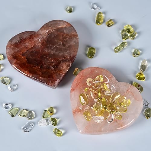 Miniatura 4 de JIC Gem Cuenco de cristal natural con forma de corazón de cuarzo hematoide rojo, piedra de cristal curativo, bandeja de joyería, decoración para el