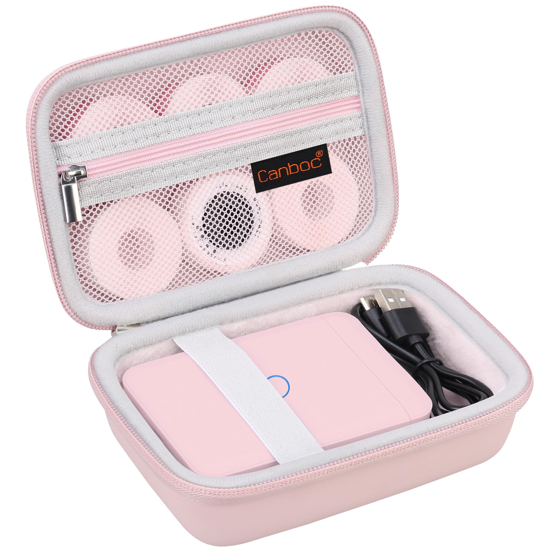 Canboc Carrying Case for NIIMBOT D110/JADENS D110/ORGBRO X1 Label Maker, Portable Bluetooth Label Printer Box, Zipper Mesh Bag fits Label Paper and Charging Cord, Pink(Case Only)