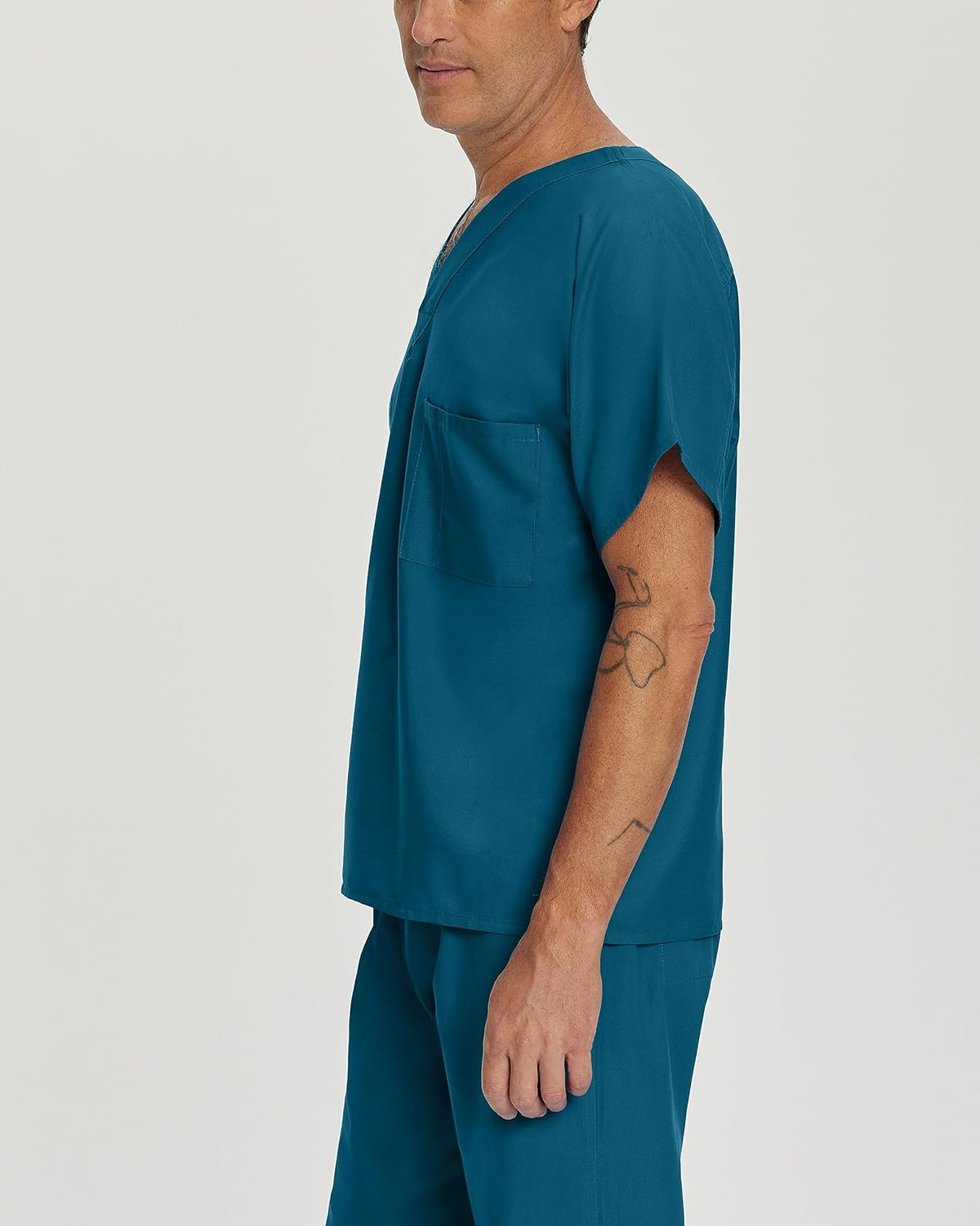 Landau Essentials Unisex Relaxed Fit 1-Pocket V-Neck Scrub Top 7502 Caribbean Blue - Image 2