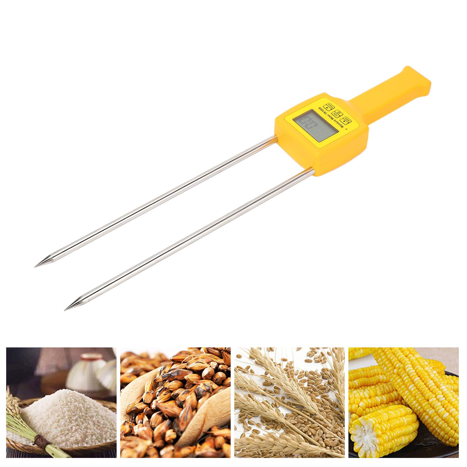 Misuratore digitale umidità fieno con sonda professionale, display LCD retroilluminato, spegnimento automatico/manuale, precisione ±1,5%, 5–40%, ideale per agricoltori e allevat
