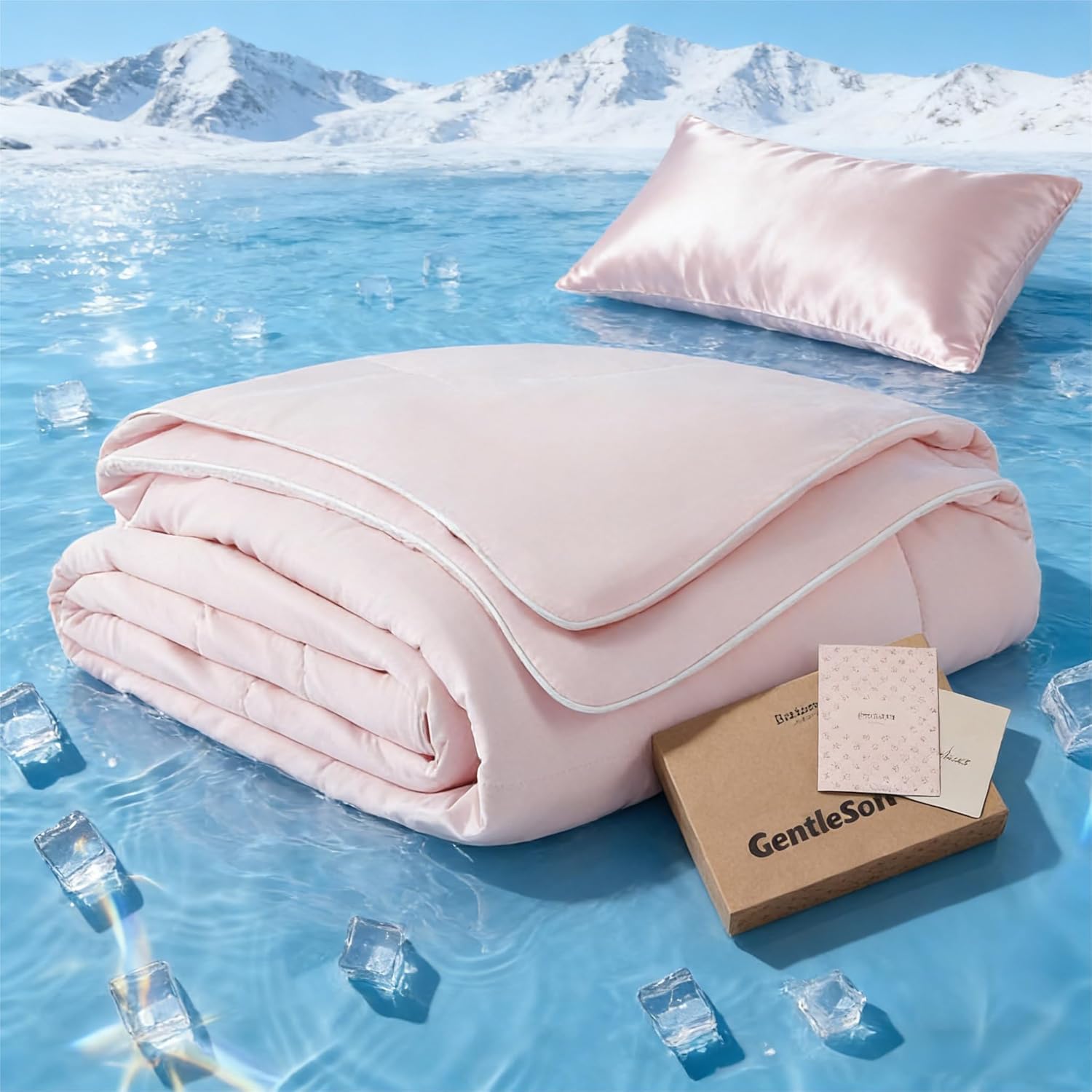 Bedsure Cooling Comforter Bundle Cooling Pillow Cases, Cooling Blanket for Hot Sleepers, 2 Pack Silky Pillowcases Infused with HA & Ceramides for Skin & Hair, Pink, Twin & Standard