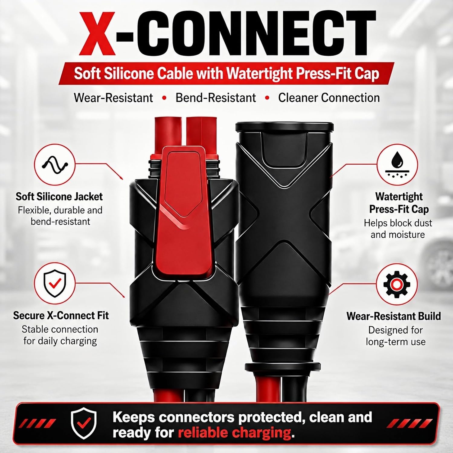 10 Ft Extension Harness, Compatible with NOCO GC004 X-Connect Battery Charger, 16 AWG with Waterproof Back Cover, Suitable for Genius Smart trickle Battery Charger Accessory Replacement