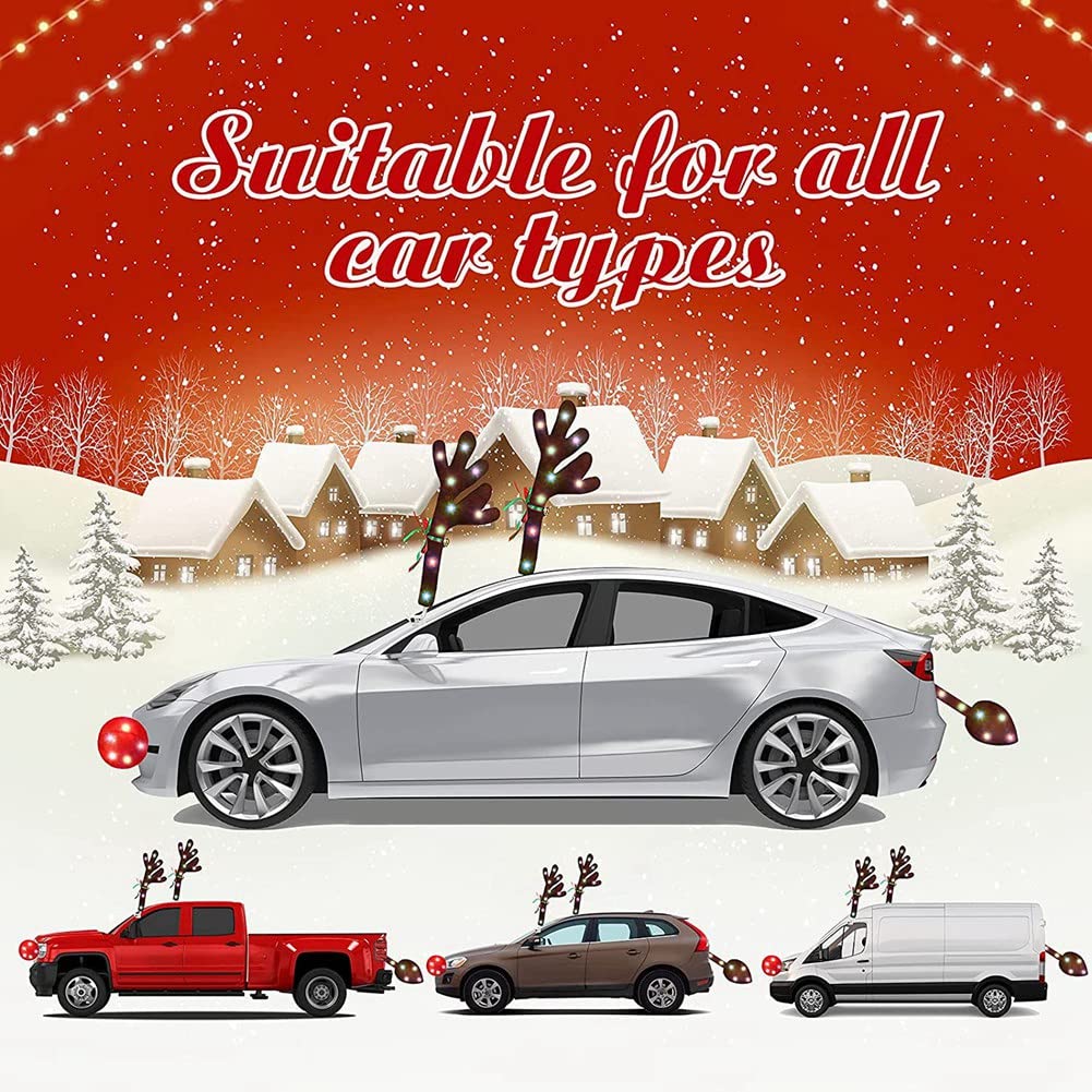 Kit de Cornes avec Lumières LED pour Voiture - Décorations de Noël, Nez et Astas