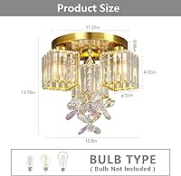 Vista 2 de Lámpara de techo semiempotrada, 3 lámparas cerca del techo para cocina, entrada, dormitorio, baño, vestíbulo, moderno, cristal dorado, lámpara