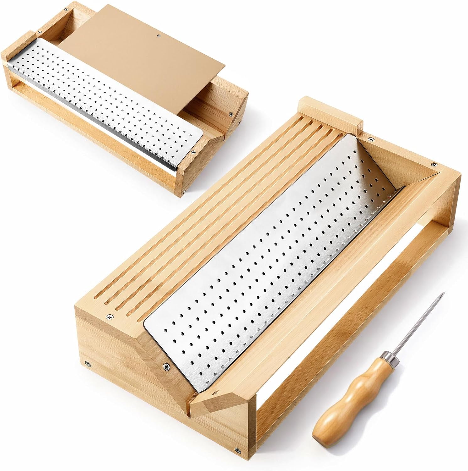 AceOrbit Bookbinding Punching Cradle Set 12.95 x 6.65 x 2.8 Inch, Dual Mode Precise Position, with Stainless Steel Piercing Guide and Awl, Signature Punch for Book Cover, Journal, Album, Notebook DIY