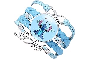 Women and Men's Stitch Blue Leather Charm Bracelets with Anime Pictures