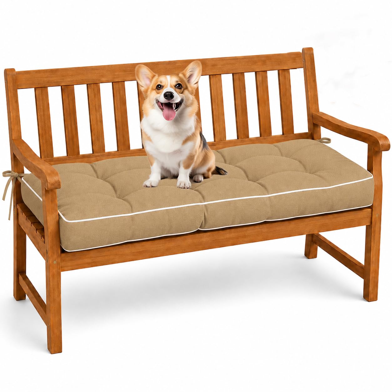 AZMAHT Garden Cushions: A1500 Water Resistant Garden Furniture Cushions, Thick Outdoor Bench Cushion for 2 3 Seater Metal Wooden Bench, Replacement Outdoor Sofa Cushions,Khaki,160x30x8cm