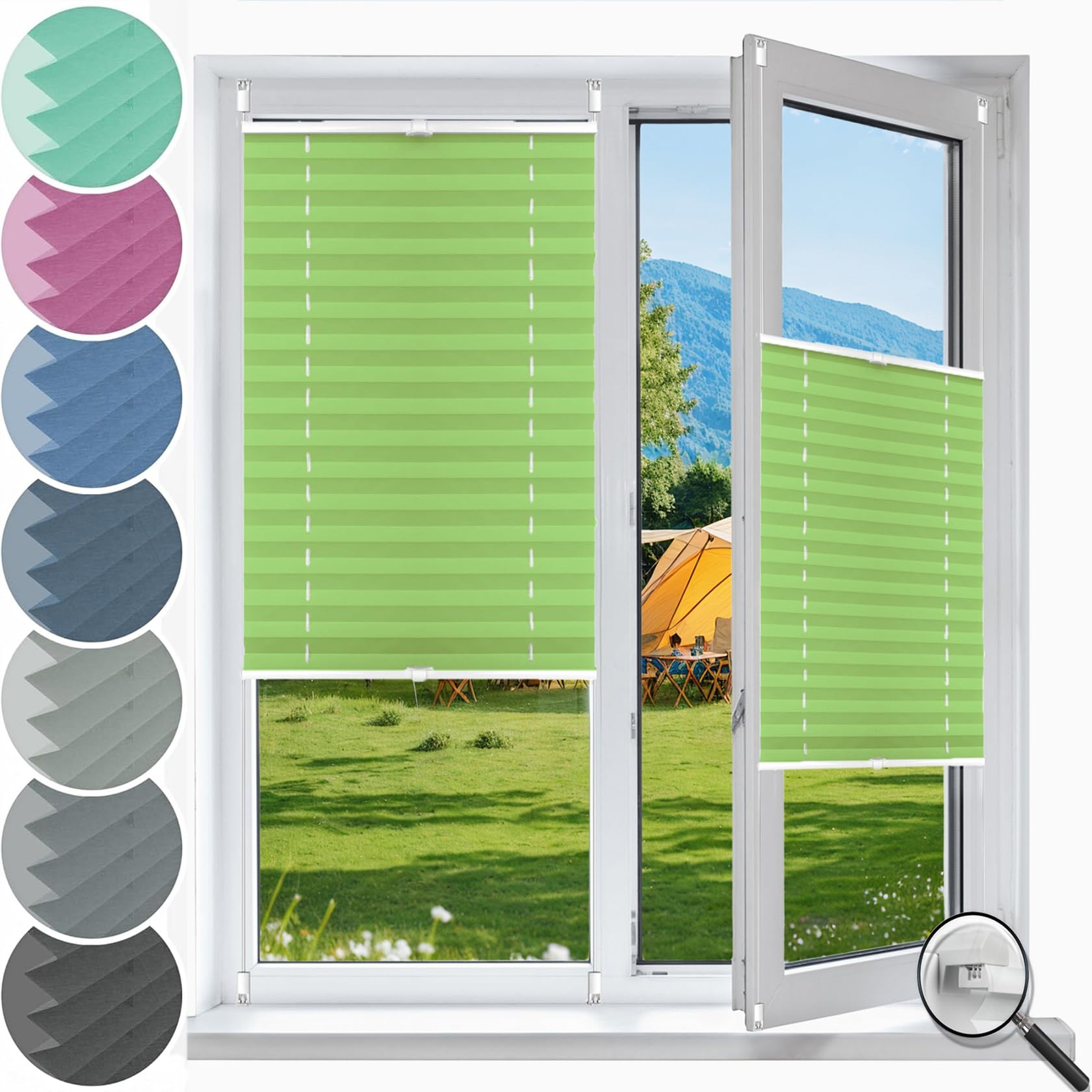 Blackout Blinds Cordless Pleated Blind 25 x 70 cm (W x H), No Tool No Drill Shades Top-Down Bottom-Up, Blind Blackout Cordless Honeycomb Shade, Blackout Cellular Shades, for Window Door, Tender Green