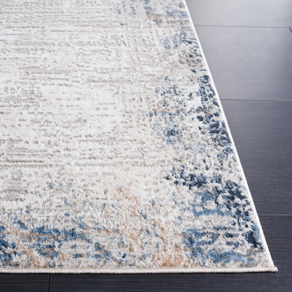 SAFAVIEH Parker Collection Area Rug - 9' x 12', Taupe & Ivory Blue, Contemporary Design, Stain Resistant, Ideal for High Traffic Areas in Living Room, Bedroom & Dining Room (PRK101E-9)