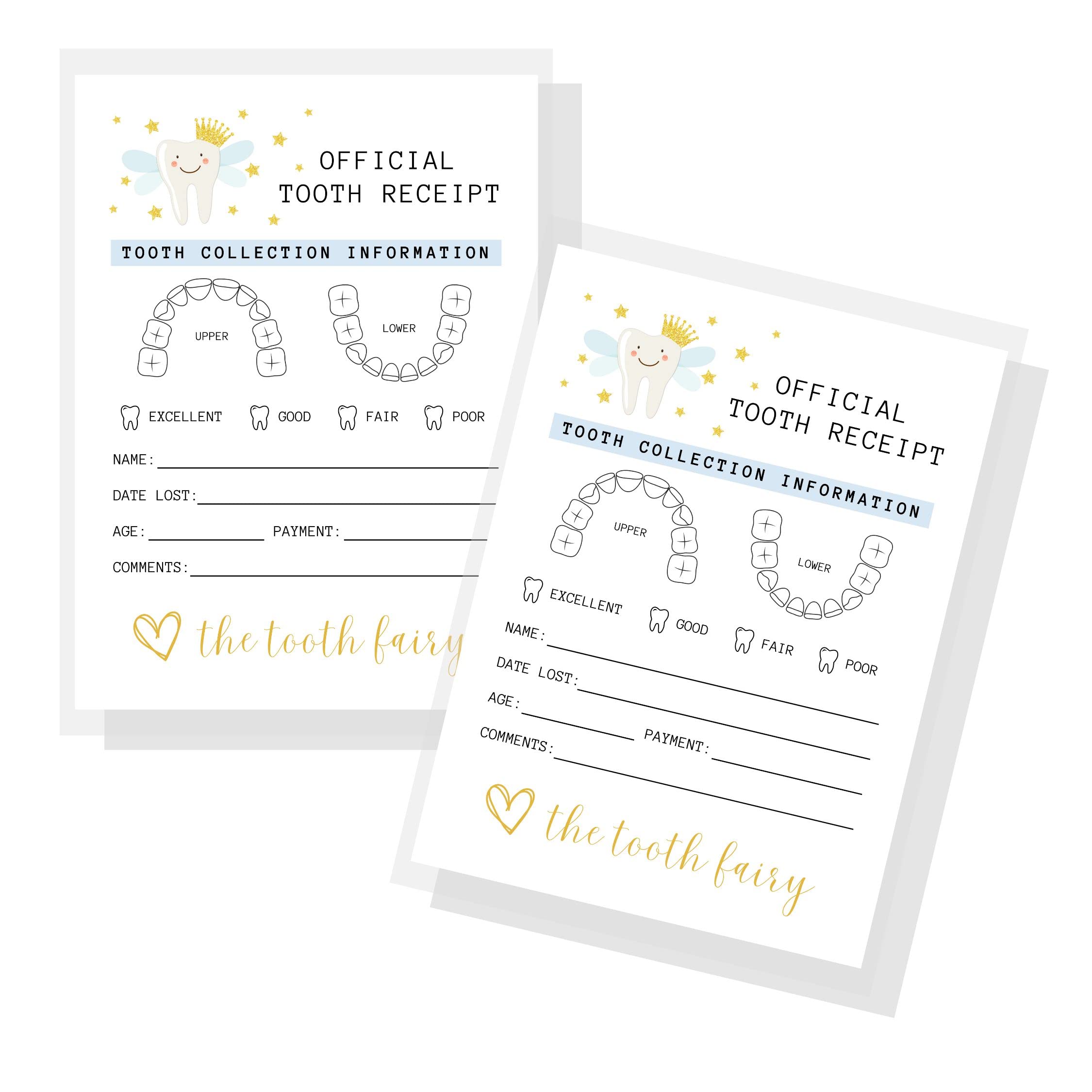 Tooth Fairy Receipt Cards | 40 Pack | 4.25x5.5" inch Large Postcard Size Tooth Fairy Receipt for Lost Tooth Certificate for Kids to Add Under Pillow |