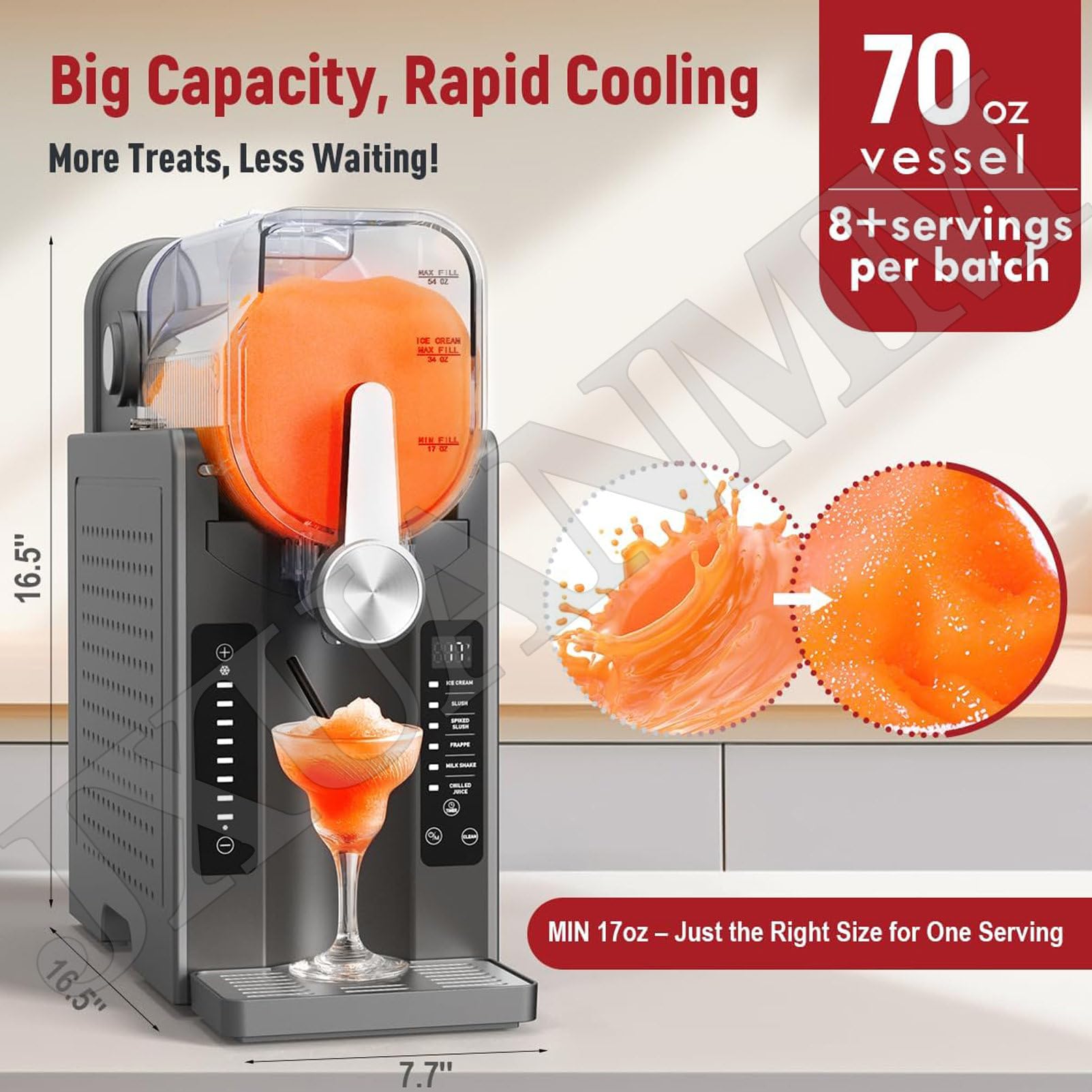 Máquina de granito 2.5 L Máquina de hielo derretido, máquina de enavoleo 6 en 1, refrigeración de manera rápida para racionalizar y reforzar el servicio de bebida helada,42cm(L) x19cm(W) x42cm(H)