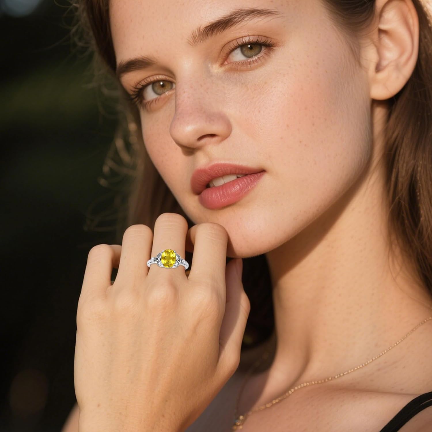 10K 14K 18K Gold 2 Carat Oval Gemstone Engagement Ring for Women Celtic Knot Gemstone Ring with Diamonds Birthstone Promise Ring Size 3-16