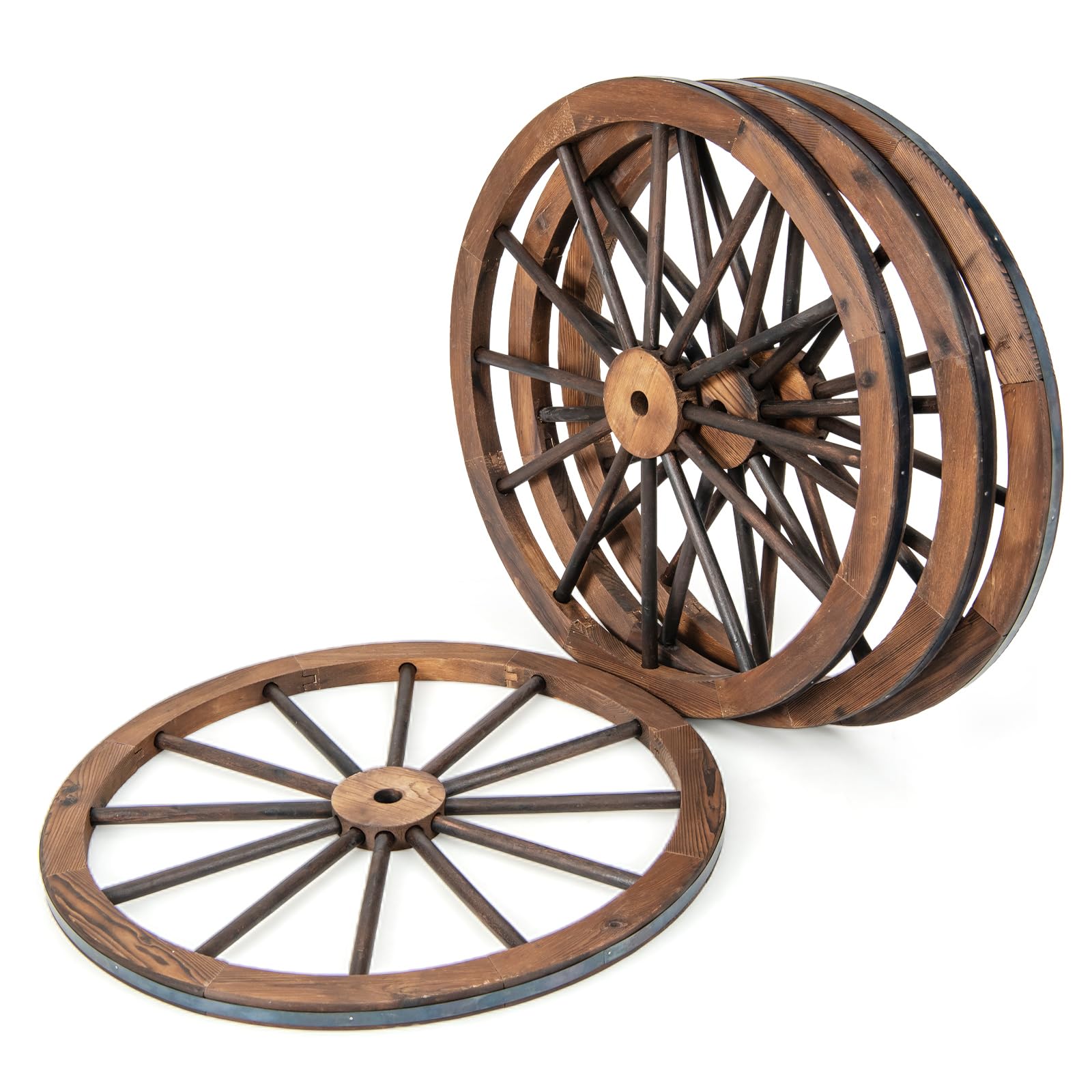 GiantexUK 2/4 ruote per carro, ruote decorative in legno con bordo in metallo, stile vintage, rustico, rotondo, da appendere, decorazione per esterni, interni, giardino, fattoria, garage (76 x 76 x