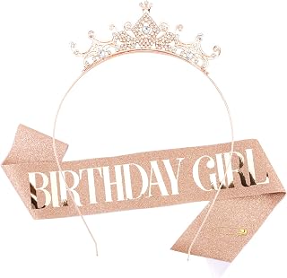 Diadema de cumpleaños de oro rosa, tiara y banda para mujeres y niñas, corona de cumpleaños y banda para mujeres y niñas, decoración de fiesta de cumpleaños de princesa dulce para niñas