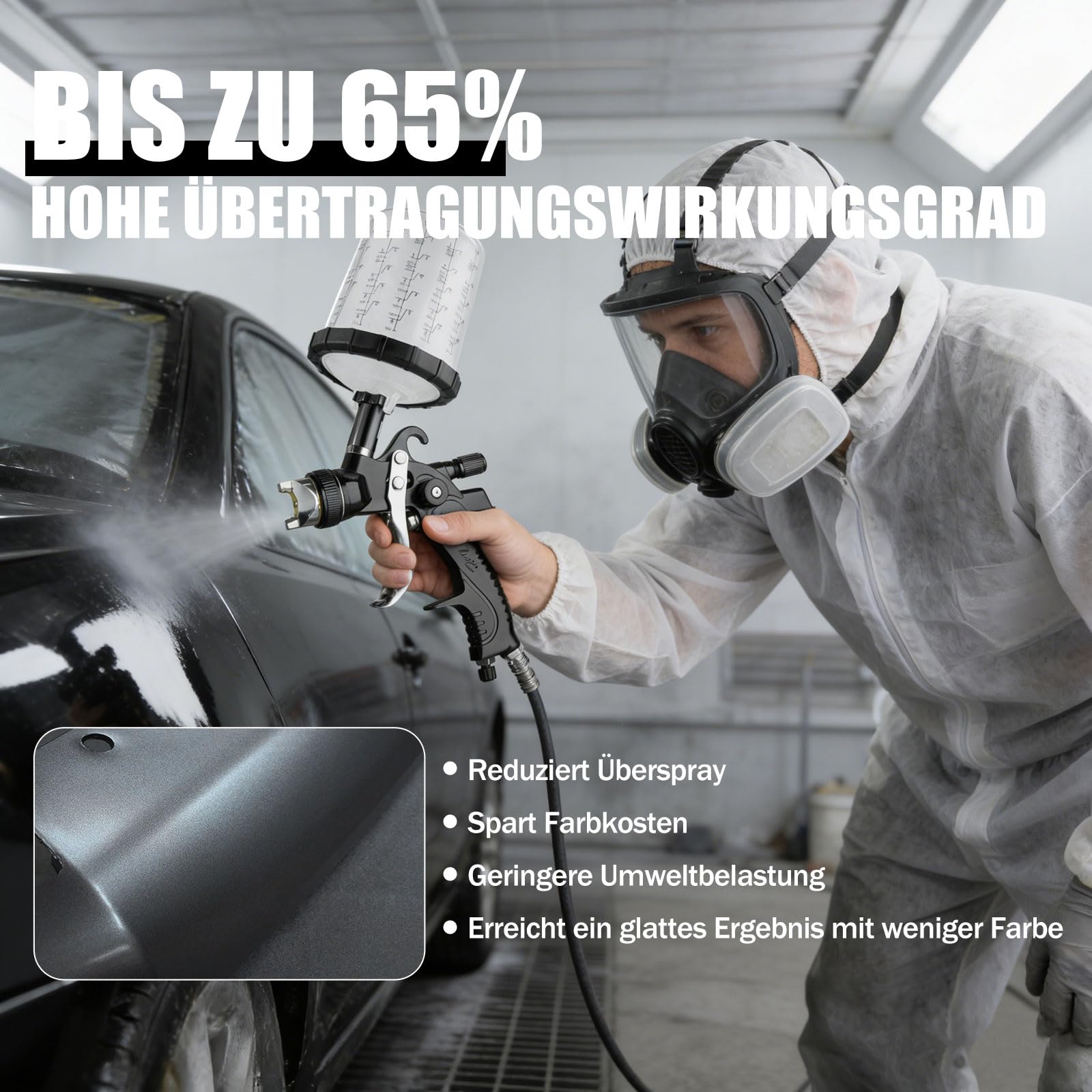 HVLP pistolet natryskowy, zestaw premium z dyszami 1,4/1,7/2,0 mm i regulatorem ciśnienia powietrza i 10 kubkami mikserskimi 650 ml, do zastosowania w samochodach (czarny)