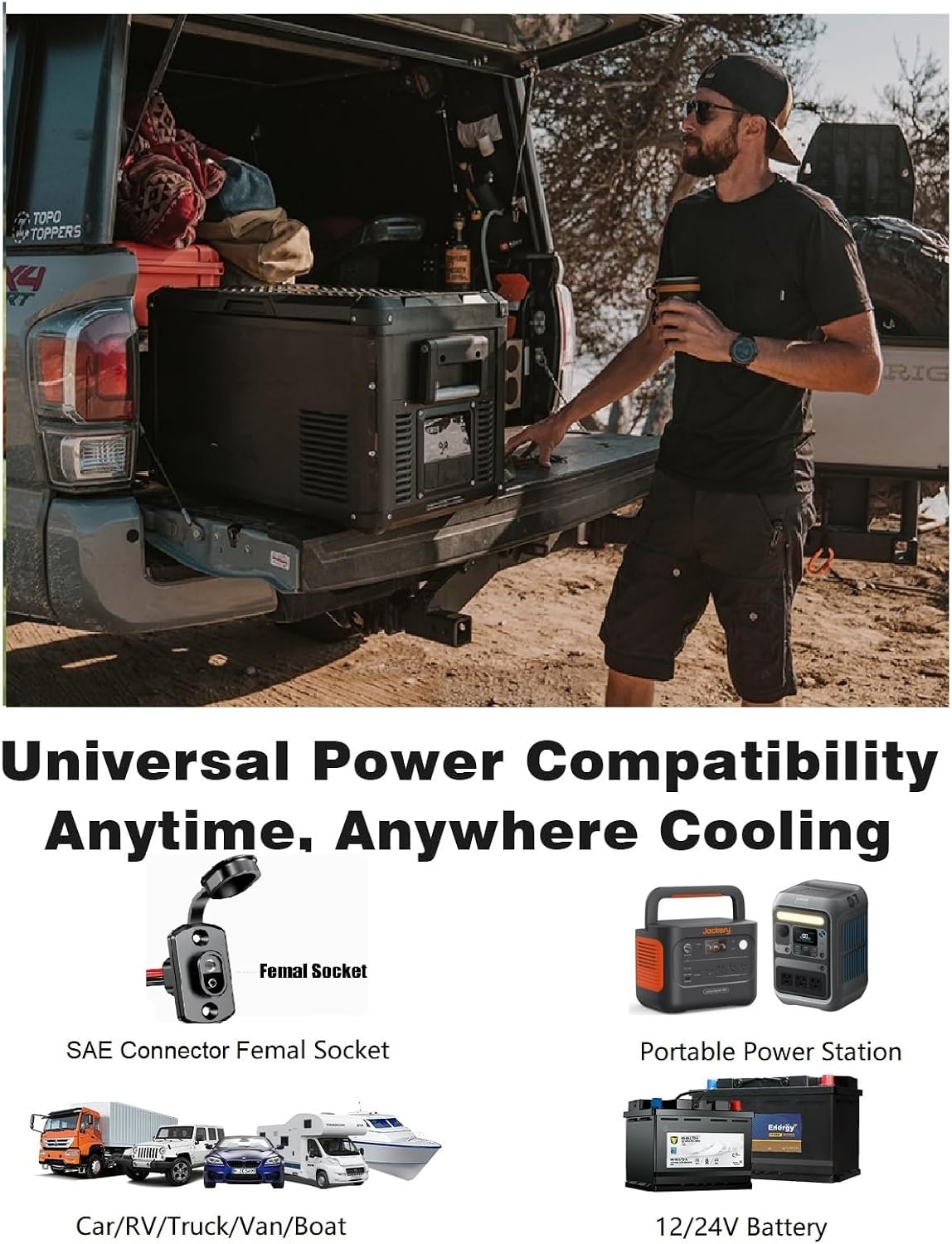 12V/24V DC Power Cord for Car Refrigerator,SAE Connector 14AWG Heavy Duty Cable Built-in Fuse with Secure Plug Compatible with Alpicool/BougeRV/Dometic/Setpower/JoyTutus Portable Freezer Fridge