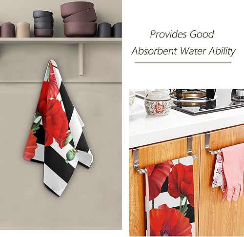 Miniatura 7 de Juego de 2 toallas de mano de amapola roja para baño, juego de 2 toallas de lujo de 16 x 28 pulgadas, suaves y absorbentes, para cara, gimnasio,