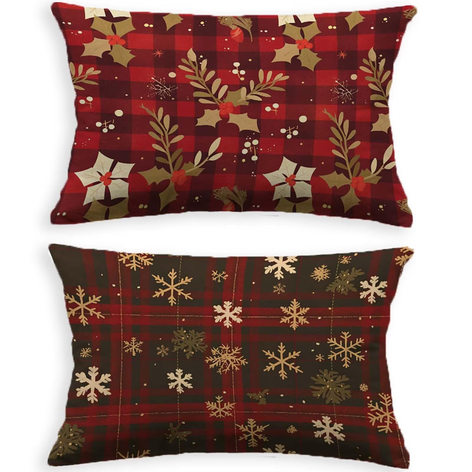 Taie Oreiller 40x80cm en Nouveau Velours de Haute Qualité Motif Treillis Lot de 2 O-739B