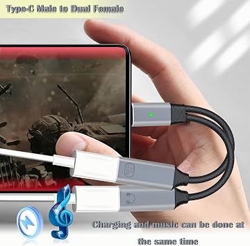 USB C Splitter 1 in 2 Out, Dual USB Type C Adapter - 2 in 1 Charger and Headphone Converter Cord Cable, PD 100W Type-C Male to Dual Female Headphones Splitter Dongle with in-Line Control