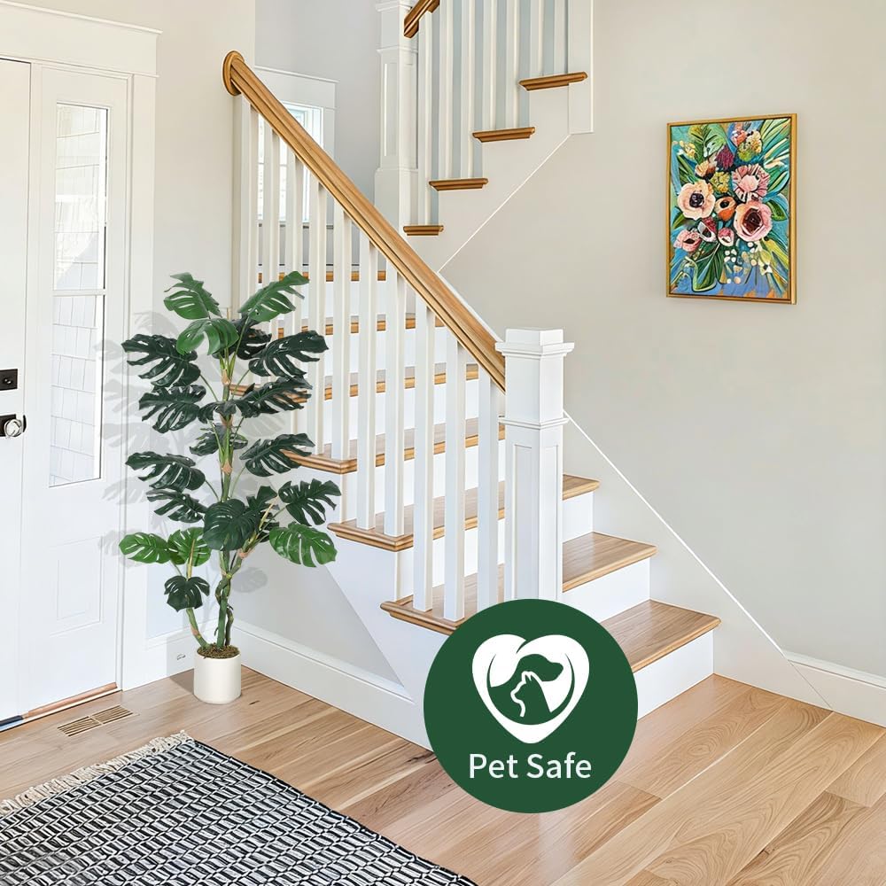 5-Foot Artificial Monstera Deliciosa Plant - with UV Resistant Leaves, Bendable Wire Stems & Weighted Ceramic Pot, Zero Maintenance Indoor Outdoor Decor for Home, Office, Living Room