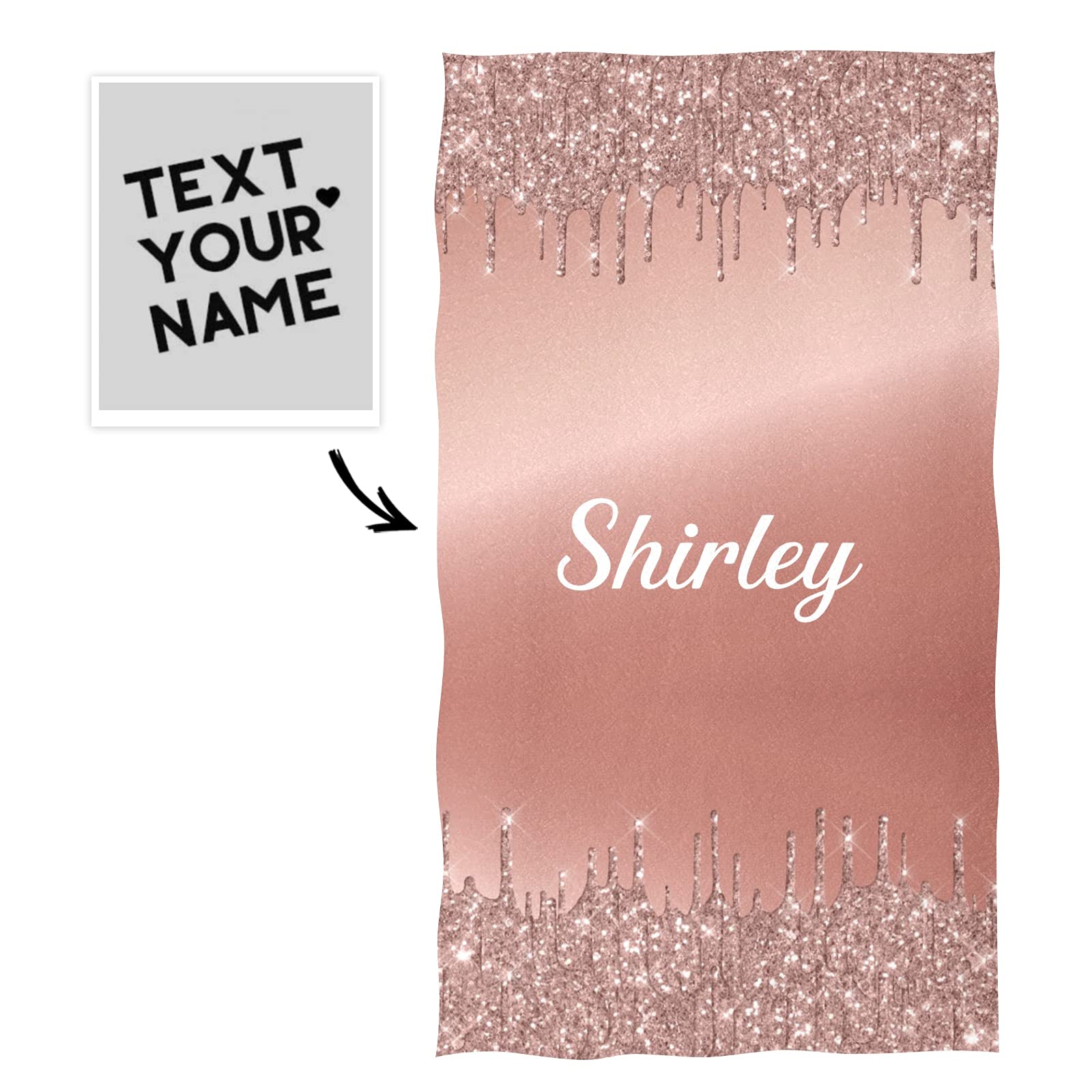 CUXWEOT Custom Personalized Hand Towels with Name Rose Gold Glitter Print Soft Microfiber Bath Towel Multipurpose for Bathroom Kitchen Hotel Gym Spa (16 X 28 inches)