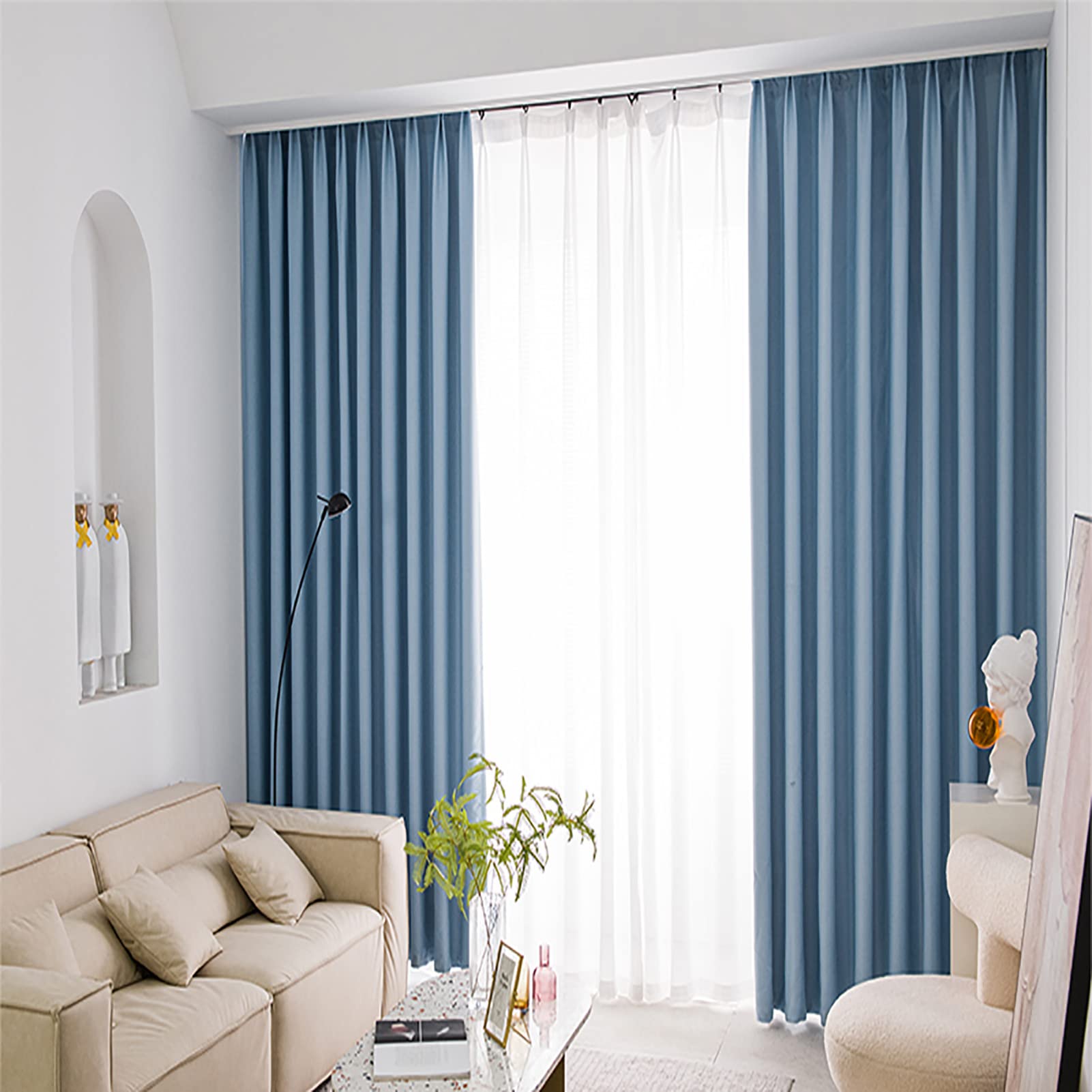Ensemble de 2 panneaux de rideaux occultants thermiques bleu W118xL106in