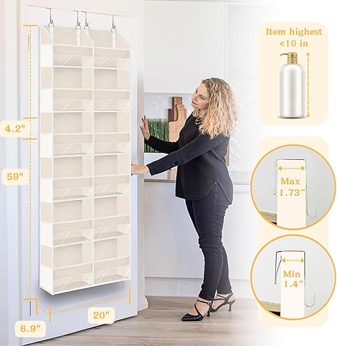 Miniatura 3 de Organizador para colocar sobre la puerta de 6 niveles, almacenamiento extra grande detrás de la puerta de 12 compartimentos, capacidad de peso de 80