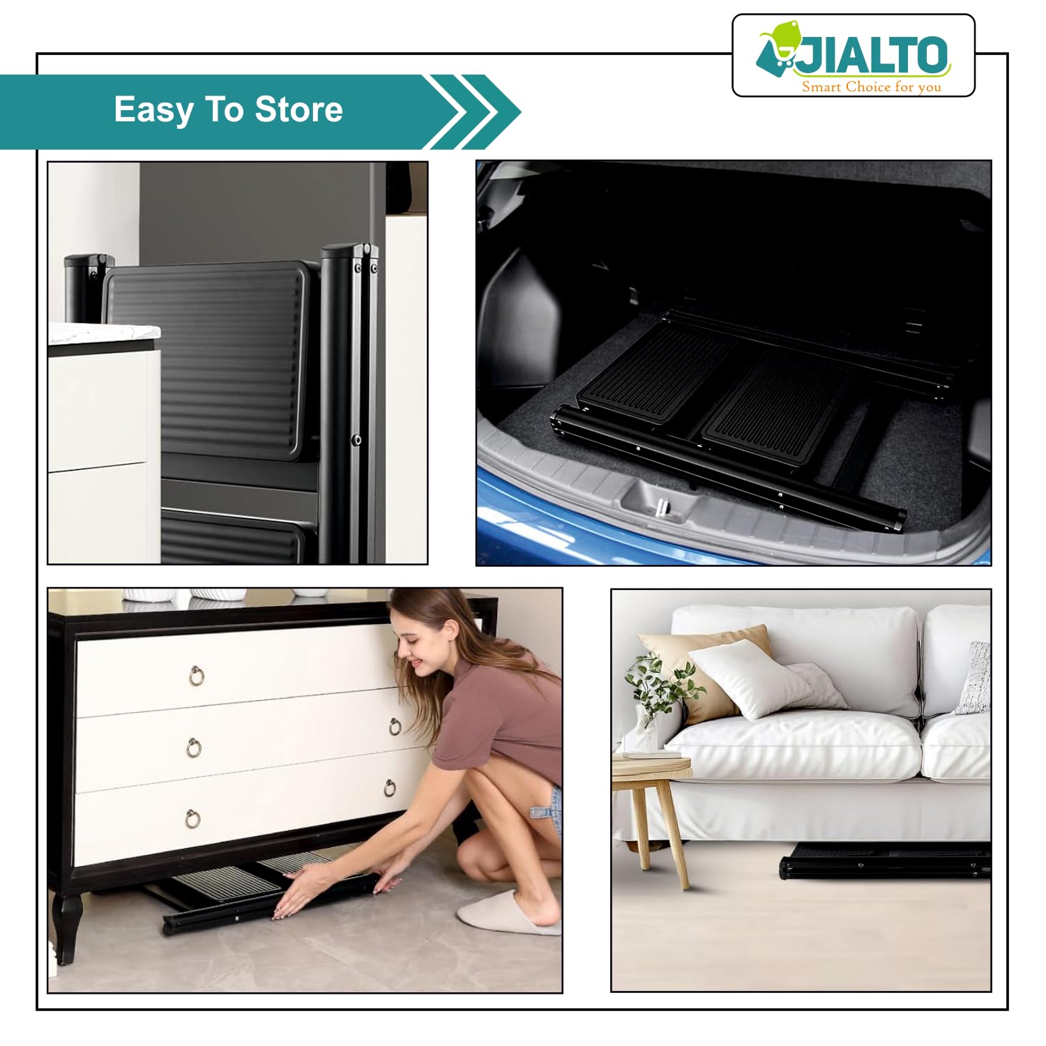 JIALTO 2 Step Metal Ladder for Home, Foldable Lightweight Stepping Stool with Wide Pedals, Anti Slip Heavy Duty 150 Kg Capacity, Portable for Kitchen, Office & Library (Black) — Amazon image 7