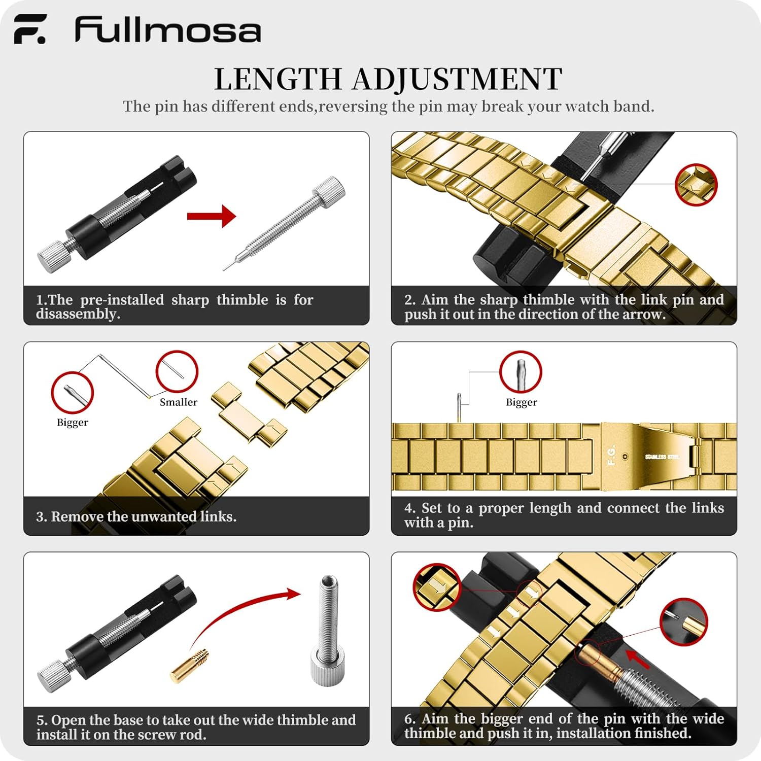 Fullmosa Watch Band, Quick Release Stainless Steel Replacement for Men Women, Metal Chain Watch Strap Width 16mm 18mm 19mm 20mm 22mm 24mm, Golden, 20mm